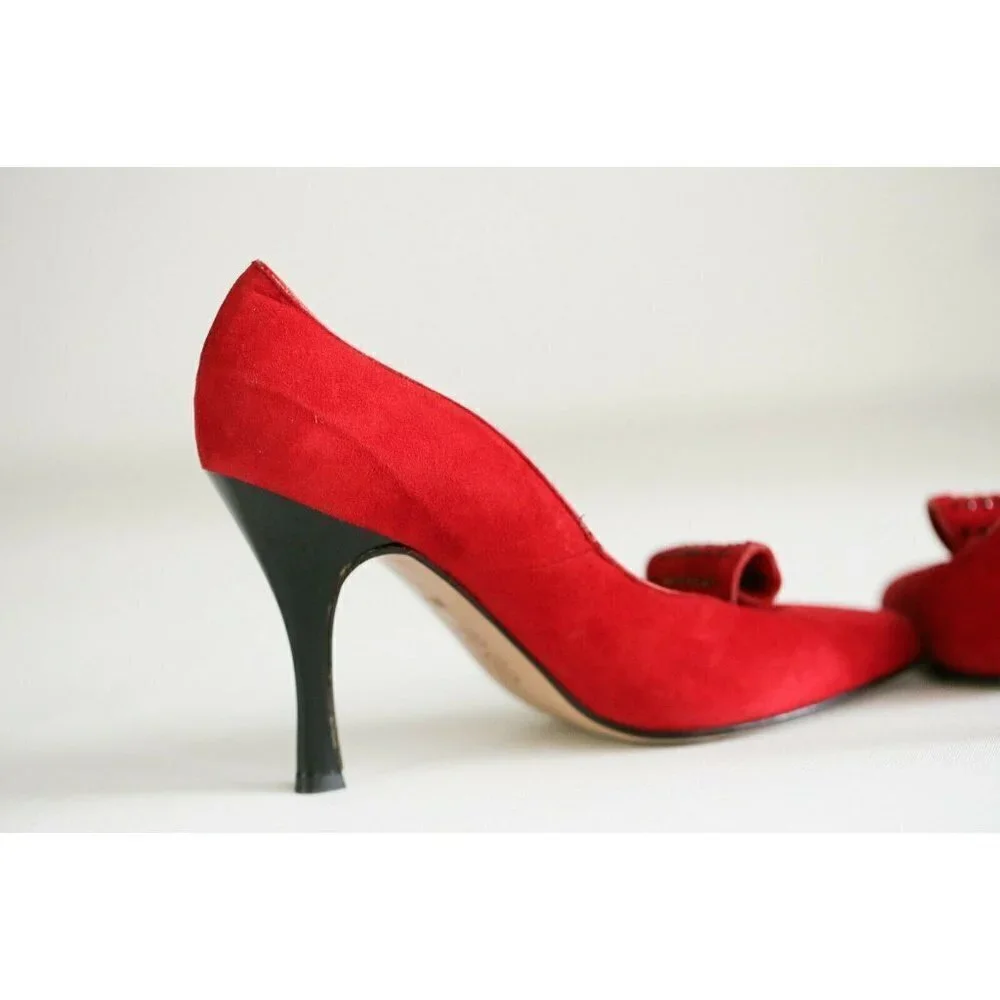 Vintage Sophia Bright Red Suede Super Sexy High Heels 36.5